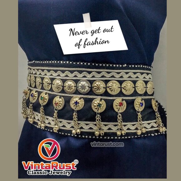 Vintage Afghan Belly Dance Belt: Tribal Boho Belt with Bells main image 7